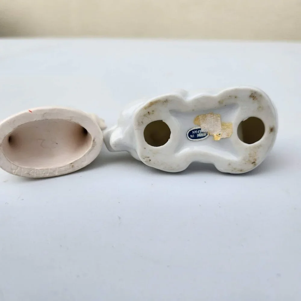 Set of 2 Vintage Napkin Rings Holders Ceramic Angel Pig White Bundle